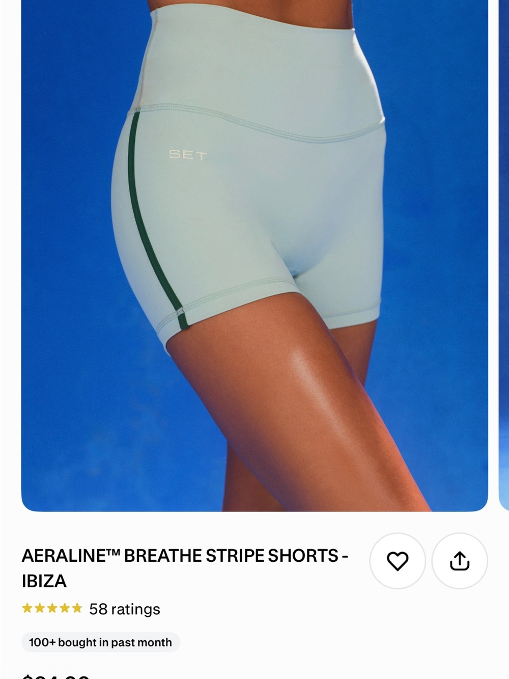 SET Active Mint High-Rise Athletic Shorts with Dark Green Stripe